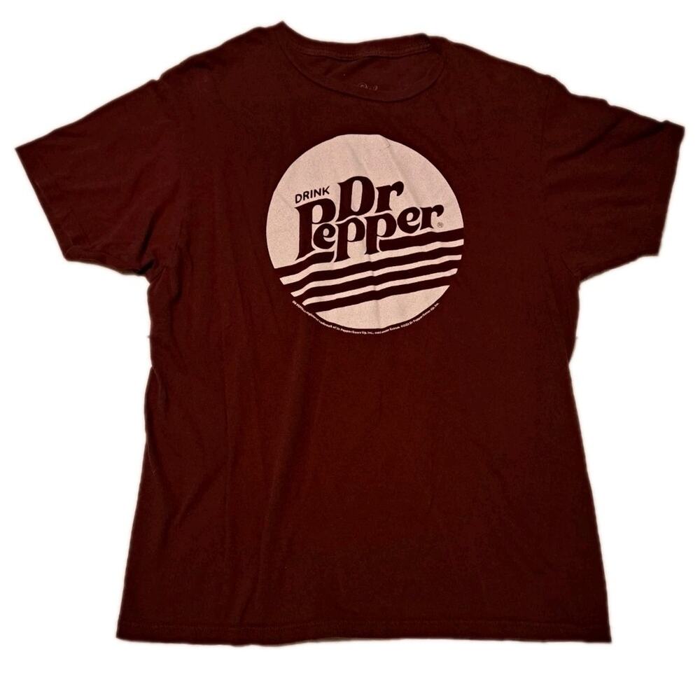 Drink Dr Pepper Logo Men’s Large Cotton T-Shirt Soda Logo Graphic Tee Luv Design